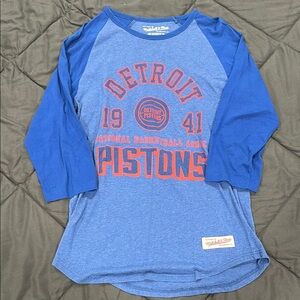 Detroit Pistons Blue Baseball T-Shirt